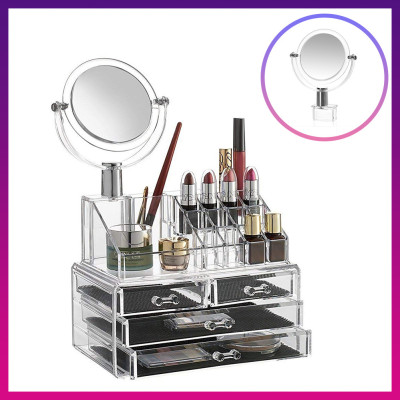 Акриловий органайзер з дзеркалом Універсальний бокс для косметики Cosmetic Storage Box Підставка для помад Акриловий органайзер з дзеркалом Універсальний бокс для косметики Cosmetic Storage Box Підставка для помад