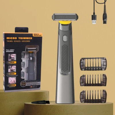 Портативний триммер для бороди та тіла Micro Trimmer з 3 насадками акумуляторний для сухого гоління