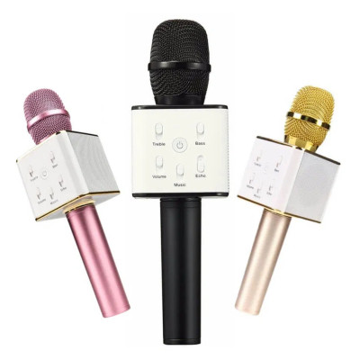 Мікрофон караоке дитячий бездротовий Q7 Золото Gold USB Bluetooth з чохлом Іграшка мікрофон з динаміком Мікрофон караоке дитячий бездротовий Q7 Золото Gold USB Bluetooth з чохлом Іграшка мікрофон з динаміком