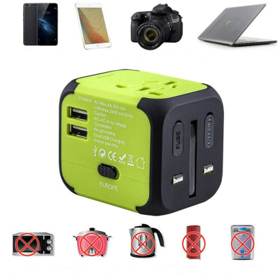 Универсальный сетевой адаптер для путешествий 2 USB Adapter Travel Переходник для всех типов розеток Салатовый Универсальный сетевой адаптер для путешествий 2 USB Adapter Travel Переходник для всех типов розеток Салатовый