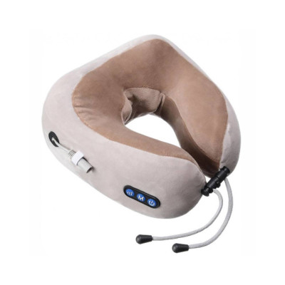 Массажная подушка для шеи U Shaped Massage Pillow Brown Массажер подкова ИК подогрев вибрация массаж роликовая