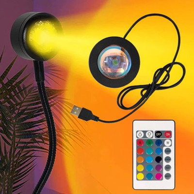 Проекційний світильник USB проектор гнучка атмосферна лампа для фото Sunset Lamp 16 кольорів з пультом Проекційний світильник USB проектор гнучка атмосферна лампа для фото Sunset Lamp 16 кольорів з пультом