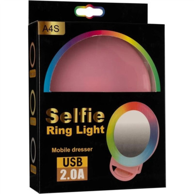 Кільцева лампа RGB різнокольорова 11,5 см A4S для фото та відеозйомки з кріпленням прищіпкою на телефон Кільцева лампа RGB різнокольорова 11,5 см A4S для фото та відеозйомки з кріпленням прищіпкою на телефон