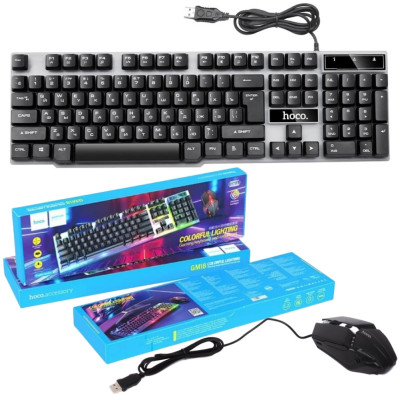 Клавиатура с мышкой настольная RGB подсветкой для ПК Hoco GM18 клава игровая светодиодная для компьютера