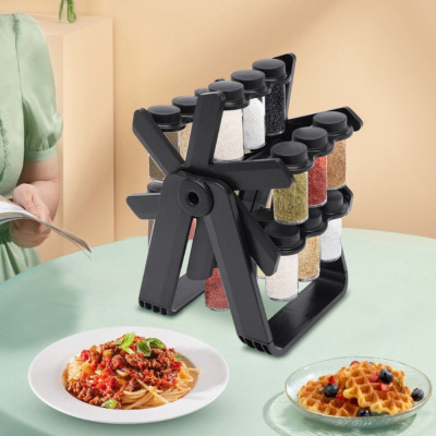 Набор для специй 18 стеклянных баночек на кухню Spice Rack Вращающаяся спецовница на подставке