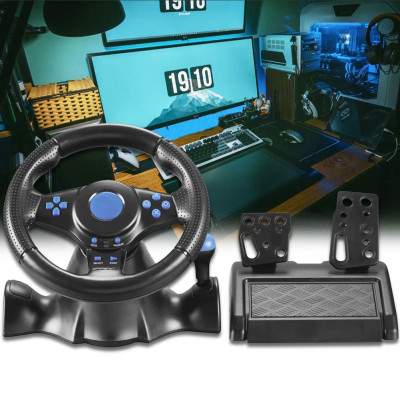 Кермо з педалями 3в1 Vibration Steering wheel педалями газу та гальма мультимедійний універсальний джойстик-кермо Кермо з педалями 3в1 Vibration Steering wheel педалями газу та гальма мультимедійний універсальний джойстик-кермо