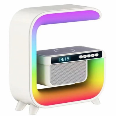 Нічник акумуляторний з бездротовим заряджанням годинником 15W G 3 RGB світильник колонка радіо Нічник акумуляторний з бездротовим заряджанням годинником 15W G 3 RGB світильник колонка радіо