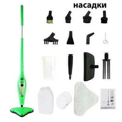 Паровая швабра 12 в1 пароочиститель H2O Steam Mop Х12 электрошвабра универсальная Зеленая Паровая швабра 12 в1 пароочиститель H2O Steam Mop Х12 электрошвабра универсальная Зеленая