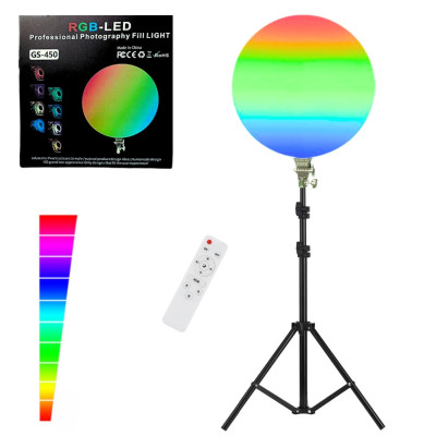 Светодиодная круглая лампа RGB-LED Fill Light GS-450 цветная 45см с пультом и штативом 2м для студийной съёмки