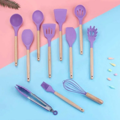 Набор кухонных принадлежностей Kitchen & dining лопатки силикон с подставкой кухонная утварь 12шт фиолетовые Набор кухонных принадлежностей Kitchen & dining лопатки силикон с подставкой кухонная утварь 12шт фиолетовые