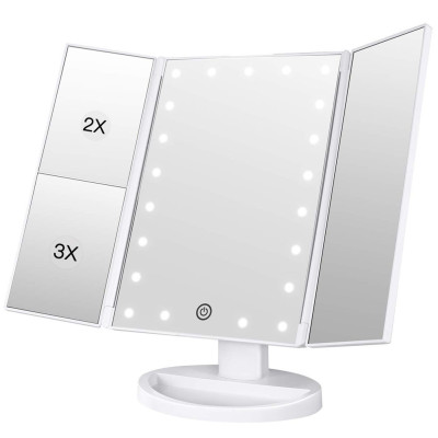 Косметичне дзеркало з Led підсвіткою для макіяжу настільне потрійне 22 світлодіода Folding mirror Косметичне дзеркало з Led підсвіткою для макіяжу настільне потрійне 22 світлодіода Folding mirror