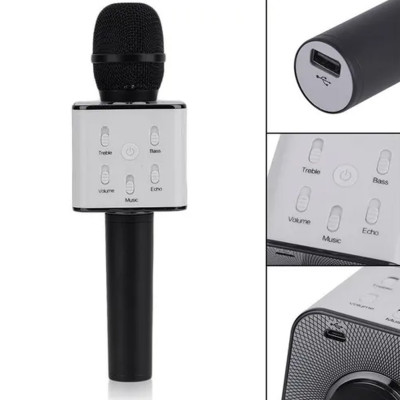 Мікрофон караоке дитячий бездротовий Q7 Чорний Black USB Bluetooth з чохлом Іграшка мікрофон з динаміком Мікрофон караоке дитячий бездротовий Q7 Чорний Black USB Bluetooth з чохлом Іграшка мікрофон з динаміком