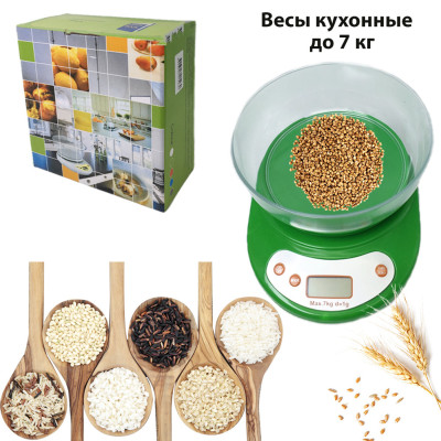 Весы кухонные с чашей круглой до 7 кг высокоточные настольные бытовые электронные зеленые Весы кухонные с чашей круглой до 7 кг высокоточные настольные бытовые электронные зеленые