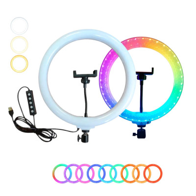 Кольцевая лампа светодиодная 3D RGB 30 см цветная двухсторонняя LED Селфи кольцо для фото блогеров от usb