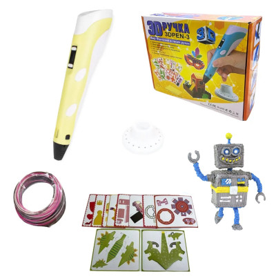 3D Ручка для дітей 3Д ручка 3 покоління з дисплеєм LCD Pen 3 жовта Набір з Еко Пластиком та трафаретом 3D Ручка для дітей 3Д ручка 3 покоління з дисплеєм LCD Pen 3 жовта Набір з Еко Пластиком та трафаретом