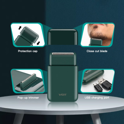 Акумуляторна міні електробритва для обличчя VGR V390 портативна з висувним триммером Акумуляторна міні електробритва для обличчя VGR V390 портативна з висувним триммером