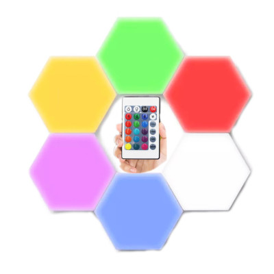 Світильник модульний LED RGB сенсорний шестигранний з пультом складова лампа стільники настінні комплект 6 шт Світильник модульний LED RGB сенсорний шестигранний з пультом складова лампа стільники настінні комплект 6 шт