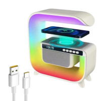 Ночник аккумуляторный с беспроводной зарядкой часами 15W G 3 RGB светильник колонка радио Ночник аккумуляторный с беспроводной зарядкой часами 15W G 3 RGB светильник колонка радио