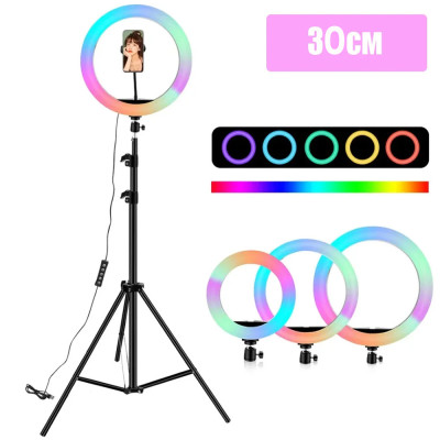 Світлодіодна кільцева кольорова лампа RGB LED MJ33 Набір блогера селфи кільце зі штативом Мультиколор 31 см