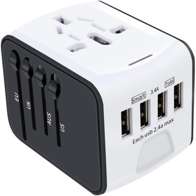 Универсальный сетевой адаптер для путешествий Adapter Travel Переходник для всех типов розеток USB Белый Универсальный сетевой адаптер для путешествий Adapter Travel Переходник для всех типов розеток USB Белый
