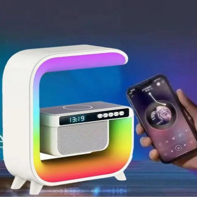 Нічник акумуляторний з бездротовим заряджанням годинником 15W G 3 RGB світильник колонка радіо Нічник акумуляторний з бездротовим заряджанням годинником 15W G 3 RGB світильник колонка радіо