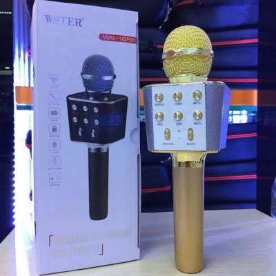 Мікрофон караоке для дітей бездротовий USB Bluetooth Іграшка мікрофон з колонкою Wster WS-1688 Золотий Gold Мікрофон караоке для дітей бездротовий USB Bluetooth Іграшка мікрофон з колонкою Wster WS-1688 Золотий Gold