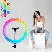 Кольцевая лампа светодиодная 3D RGB 33 см цветная двухсторонняя LED Селфи кольцо для фото блогеров от usb
