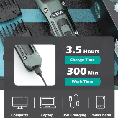 Акумуляторна машинка для стрижки волосся VGR V696 портативна з usb зарядкою 4 насадками та підставкою Акумуляторна машинка для стрижки волосся VGR V696 портативна з usb зарядкою 4 насадками та підставкою