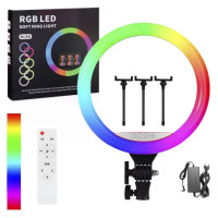 Кольцевая светодиодная RGB лампа с пультом MJ56 портативный цветной видеосвет для фото видео блогеров Кольцевая светодиодная RGB лампа с пультом MJ56 портативный цветной видеосвет для фото видео блогеров