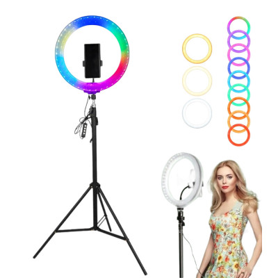Светодиодная кольцевая лампа RGB 3D 30 см со штативом 2 м цветная двухсторонняя LED Селфи кольцо от USB
