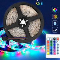 Светодиодная Led лента Strip RGB 5 м 2835 с пультом и переходником Светодиодное освещение на самоклейке Светодиодная Led лента Strip RGB 5 м 2835 с пультом и переходником Светодиодное освещение на самоклейке