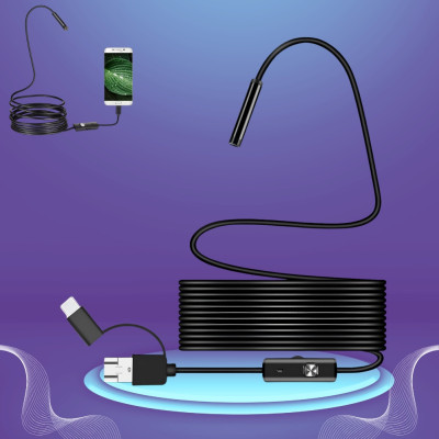 Портативная камера эндоскоп 7мм с кабелем 2м Micro USB Type C для Android и ПК с подсветкой
