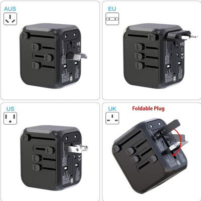 Універсальний мережевий USB адаптер для подорожей та дому Travel Adapter перехідник для розеток Чорний Універсальний мережевий USB адаптер для подорожей та дому Travel Adapter перехідник для розеток Чорний