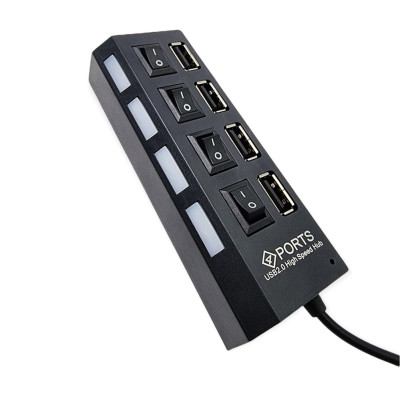 USB хаб розгалужувач на 4 порти з перемикачами на кожен порт концентратор адаптер чорний живлення USB 2.0 USB хаб розгалужувач на 4 порти з перемикачами на кожен порт концентратор адаптер чорний живлення USB 2.0