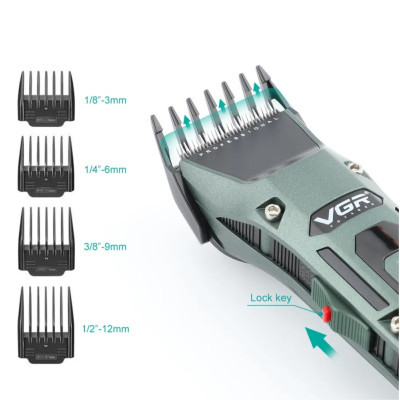 Акумуляторна машинка для стрижки волосся VGR V696 портативна з usb зарядкою 4 насадками та підставкою Акумуляторна машинка для стрижки волосся VGR V696 портативна з usb зарядкою 4 насадками та підставкою