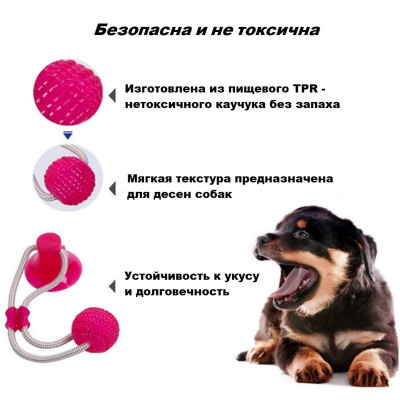 Игрушка мячик для собак мяч на веревке канат на присоске Красный Игрушки для домашних животных жевательная
