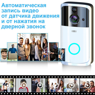 Бездротовий відеодзвінок з датчиком руху HD Wi-Fi Eken V5 Black Bluetoth відео дзвінок око на двері Бездротовий відеодзвінок з датчиком руху HD Wi-Fi Eken V5 Black Bluetoth відео дзвінок око на двері