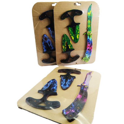 Набор деревянных ножей 3 шт детские игрушечные ножи из дерева в блистере бабочка и тычковые