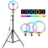 Светодиодная кольцевая RGB LED лампа разноцветная 38 см MJ38 Набор блогера селфи кольцо со штативом Светодиодная кольцевая RGB LED лампа разноцветная 38 см MJ38 Набор блогера селфи кольцо со штативом