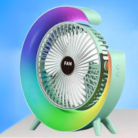Портативный мини вентилятор с RGB подсветкой Настольный аккумуляторный ночник от USB с обдувом