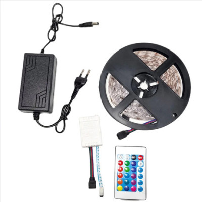 Светодиодная Led лента Strip RGB 5 м 2835 с пультом и переходником Светодиодное освещение на самоклейке Светодиодная Led лента Strip RGB 5 м 2835 с пультом и переходником Светодиодное освещение на самоклейке