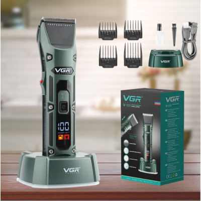 Акумуляторна машинка для стрижки волосся VGR V696 портативна з usb зарядкою 4 насадками та підставкою