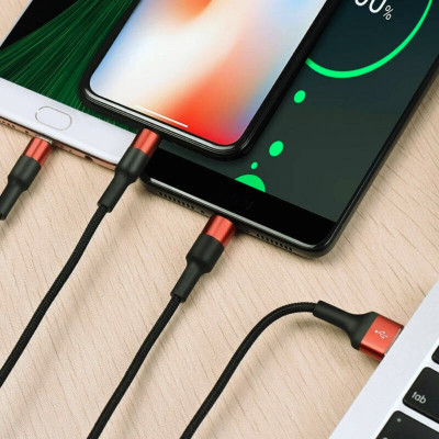 Кабель USB для зарядки телефону 3в1 Typec Micro Lightning провід швидка зарядка плетений 120см Кабель USB для зарядки телефону 3в1 Typec Micro Lightning провід швидка зарядка плетений 120см