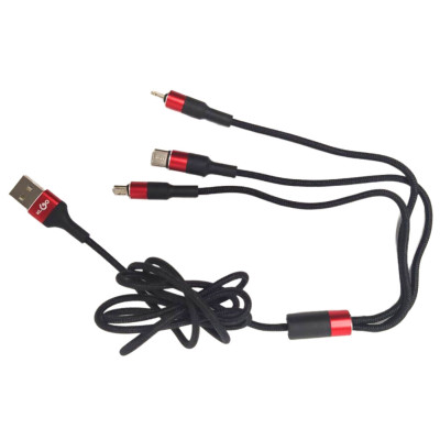 Кабель USB для зарядки телефону 3в1 Typec Micro Lightning провід швидка зарядка плетений 120см Кабель USB для зарядки телефону 3в1 Typec Micro Lightning провід швидка зарядка плетений 120см