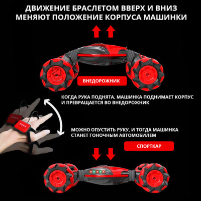 Машинка перевертыш трюковая на радиоуправлении управлении жестами рукой Красная Вездеход для детей SL 2071 Машинка перевертыш трюковая на радиоуправлении управлении жестами рукой Красная Вездеход для детей SL 2071