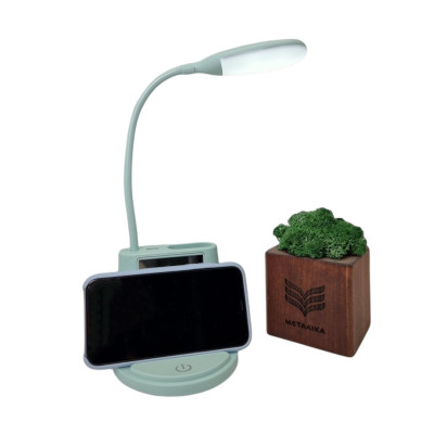 Лампа настольная светодиодная LED с зеркалом и подставка для телефона YW9071 Мятная Настольный светильник