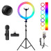Набор блогера 5в1 Светодиодная кольцевая RGB лампа 3D 36см Штатив 2м Селфи палка Петличный микрофон Экш камера