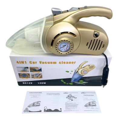 Автомобільний пилосос з манометром 4в1 Vacuum Cleaner компактний з компресором насадками та підсвічуванням Автомобільний пилосос з манометром 4в1 Vacuum Cleaner компактний з компресором насадками та підсвічуванням