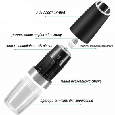 Электрический измельчитель с подсветкой 2 в 1 гравитационная мельница для соли перца и специй Электрический измельчитель с подсветкой 2 в 1 гравитационная мельница для соли перца и специй