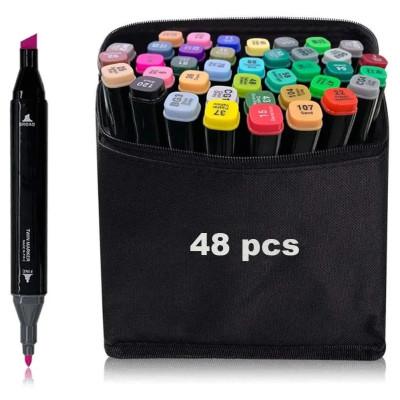 Скетч маркери SKETCHMARKER 48 кольорів Набір для малювання та дизайну двосторонніх маркерів на спиртовій Скетч маркери SKETCHMARKER 48 кольорів Набір для малювання та дизайну двосторонніх маркерів на спиртовій